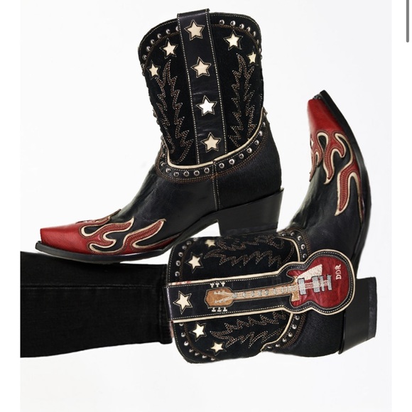 Double D Ranch Shoes - Double D Ranch Ring of Fire Boots flames stars & guitars Rock Roll Rtl $635 NIB